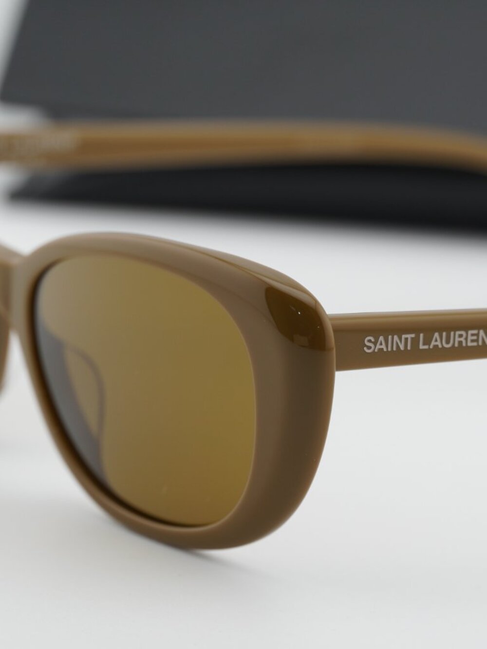 Saint Laurent SL822 003 Cat Eye Sunglasses - Licorice Brown / Khaki - Picture 3 of 11